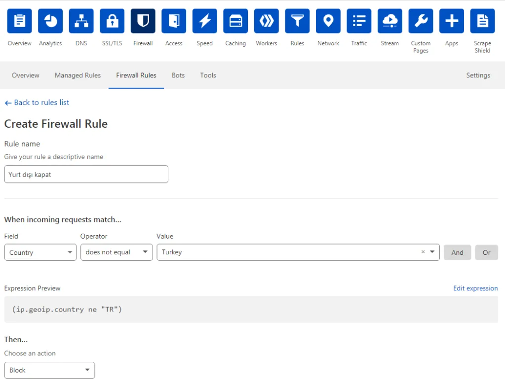 Cloudflare Türkiye Dışına Site Kapama